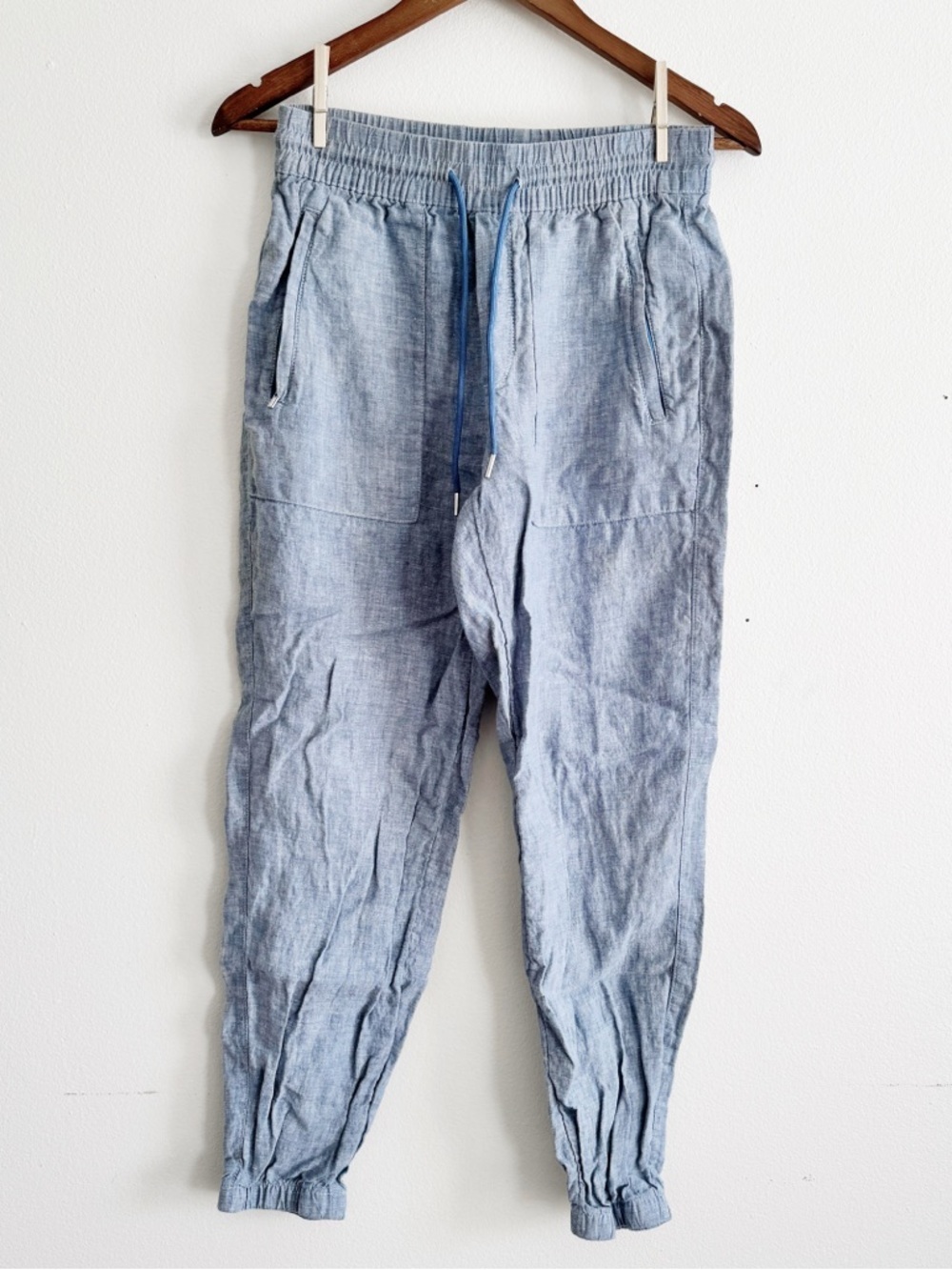 Athleta Light Blue Heathered Linen-Blend Jogger Pants size 2